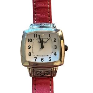 Brighton Orchard Pink Leather Band Analog Quartz Stainless Steel Ladies Watch